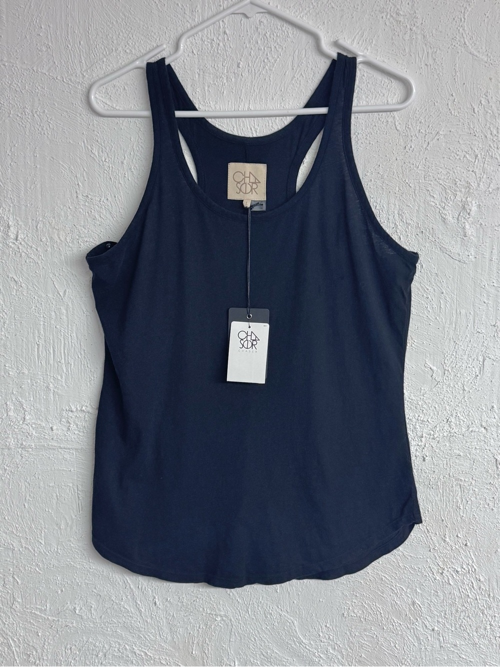 Chaser Brand Sleeveless Black Racerback Scoop Neckline Curved Hem Tank Top